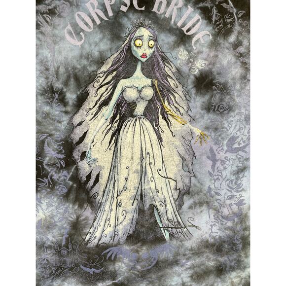 Corpse Bride Bleach Tie Dye Graphic T-Shirt Large Tim Burton Gothic Movie Tee - Picture 5 of 7